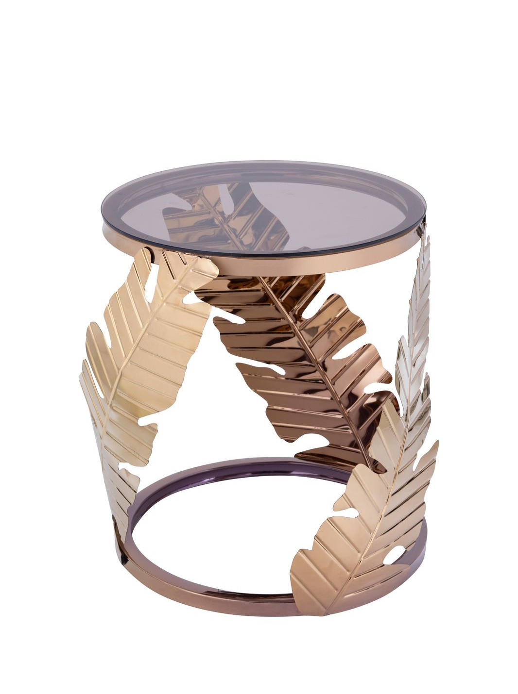 Leaf Table – Artistic Golden Side Table with Bronze Glass Top and Laser-Cut Leaf Design