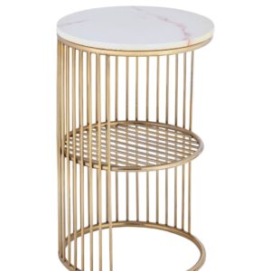 Evoque – Modern Golden Grid Frame Round Marble Side Table