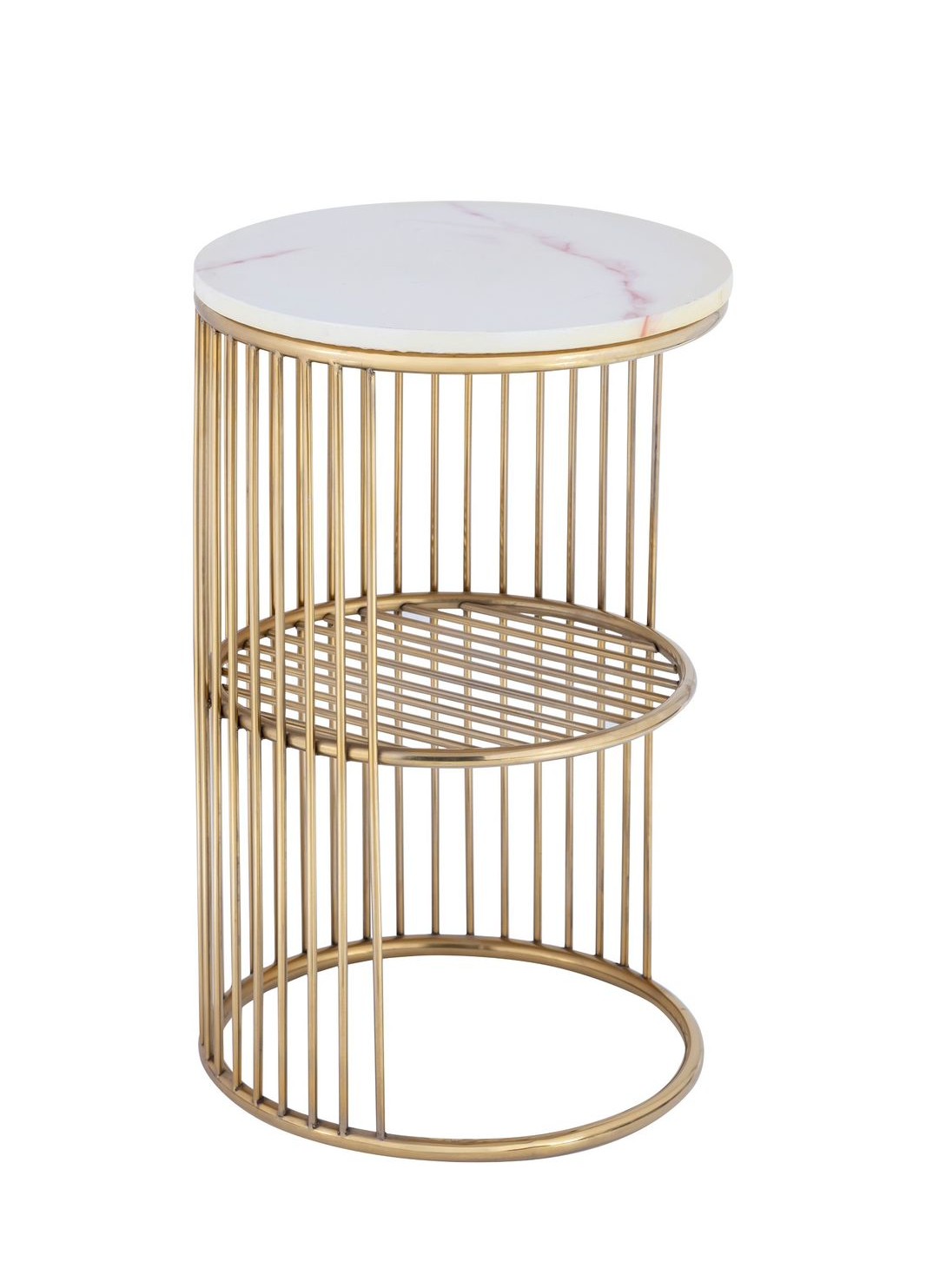 Evoque – Modern Golden Grid Frame Round Marble Side Table