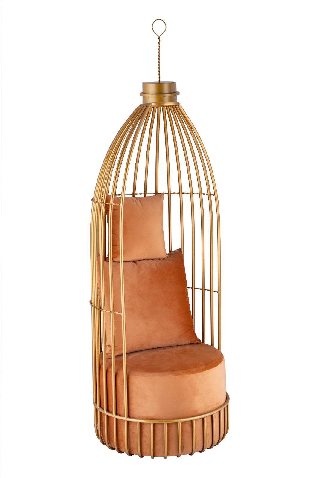 Cage Classic – Premium Glossy Golden Premium Chair with Velvet Cushion