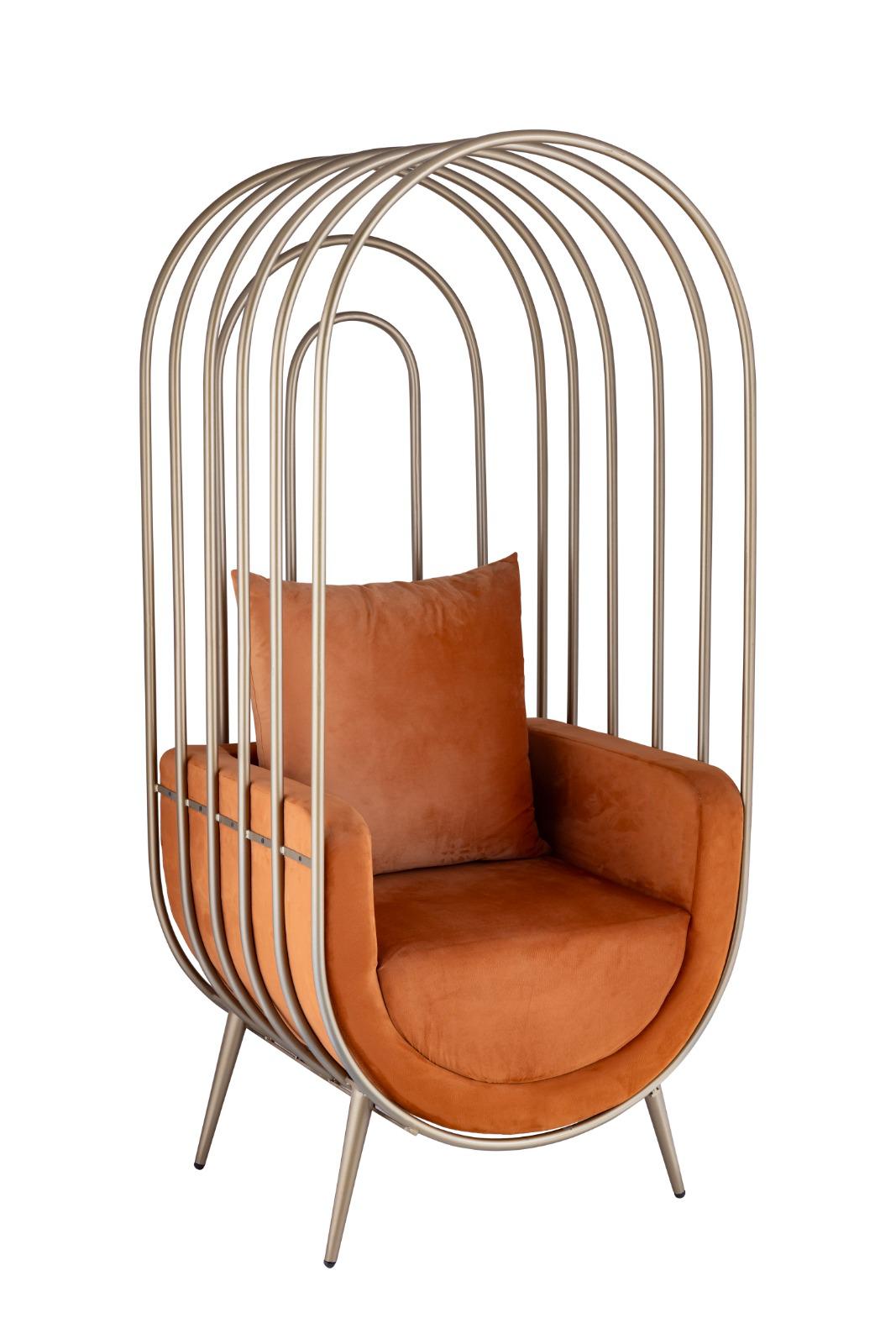 Globe Chair – Premium Glossy Golden Dome Chair with Burnt Orange Velvet Seat and Metal Frame