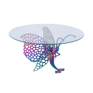 Butterfly Table – Artistic Multicolor Glass-Top Center Table with Designer Butterfly Base