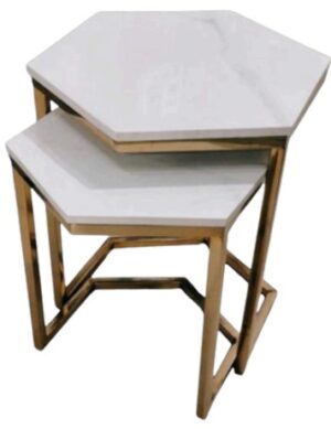 Hexa Nesting Tables – Golden Hexagon Marble Tables Set
