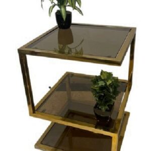 Inspire Side Table – Bright Gold Table with Glass Top