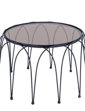 Lotus Side Table – Wide Glass Top with Black Finish