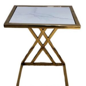 Maple Table – Glossy Golden Table with Marble Top