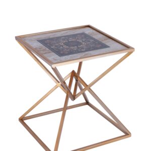 Diamond Table – Elegant Glossy Golden Table with Printed Glass