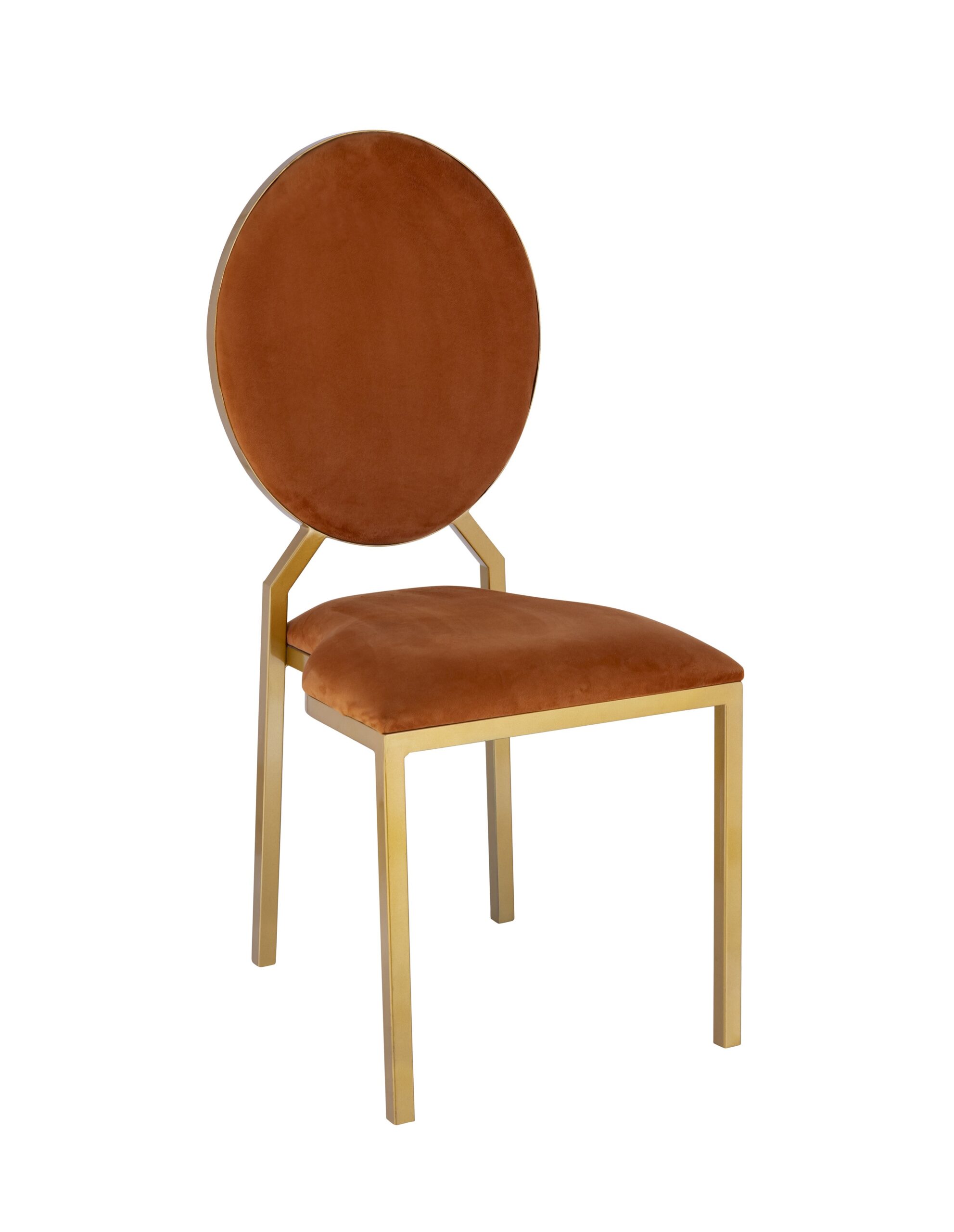 Metta India Premium Indoor Velvet Dining Chair with Square Gold Frame – Burnt Orange