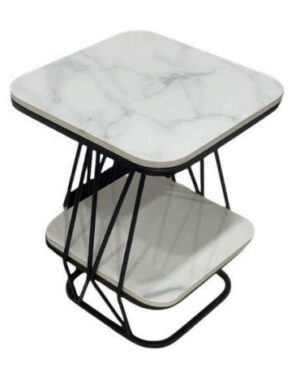 Venus Black Table – Marble Top Side Table with Matte Black Finish