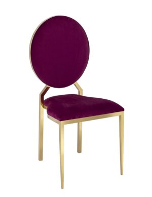 Metta India Premium Indoor Round Back Gold Frame Velvet Dining Chair – Wine Red
