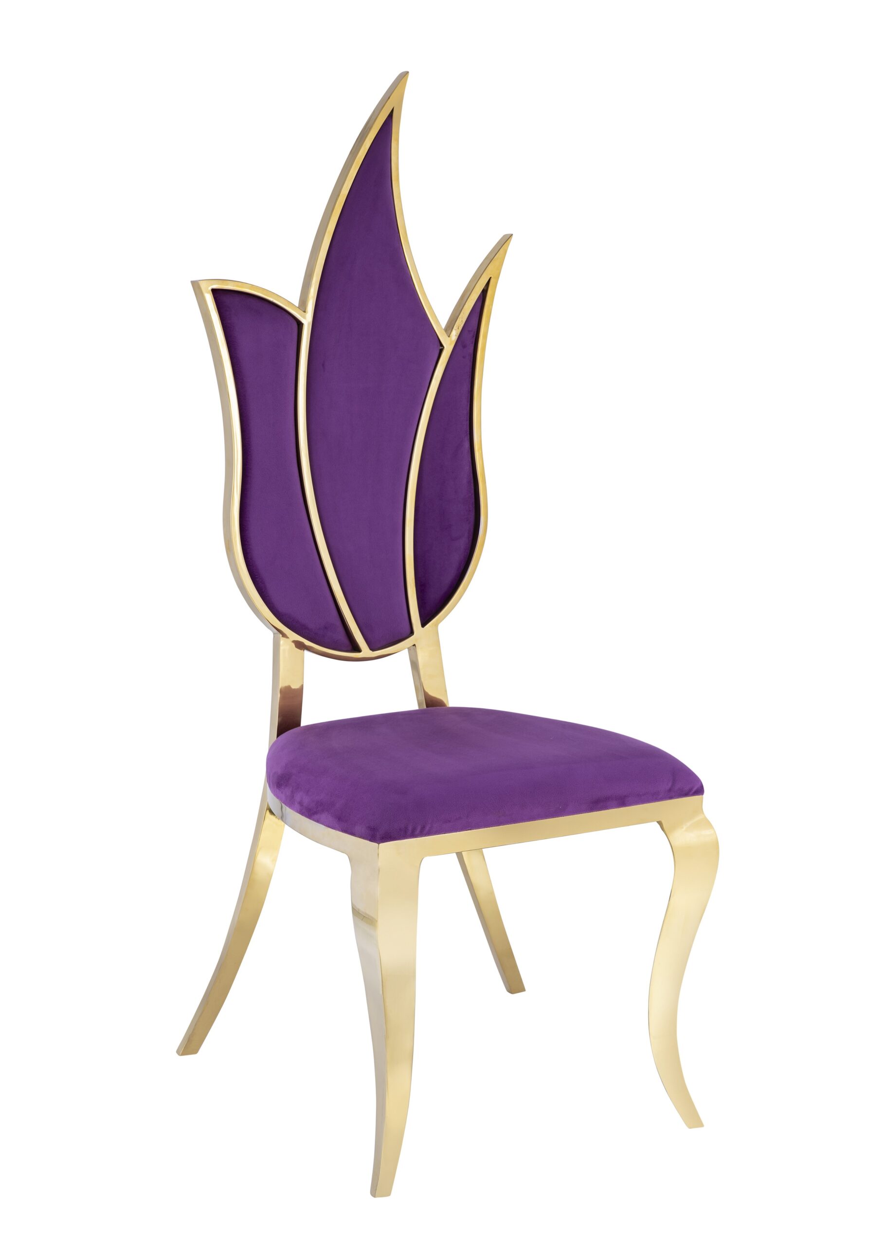 Metta India Premium Indoor Tulip Design Gold Frame Velvet Dining Chair – Purple