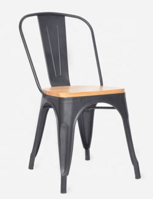 Black Metal Dining Chair with Wooden Seat